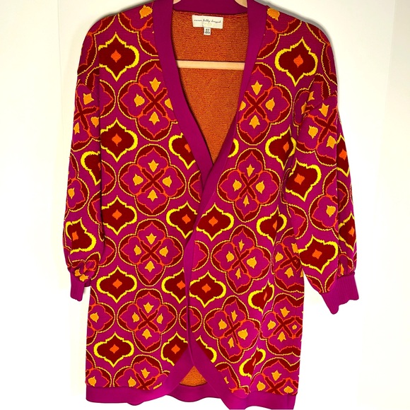 Never Fully Dressed Colorful Viscose Knit Cardigan Women Sz 4 Pink Long Sweater - Picture 1 of 10